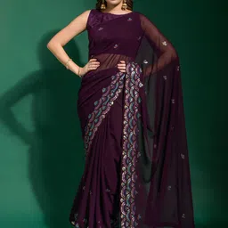 CaniBani Ethnic Motifs Embroidered Pure Georgette Saree-48