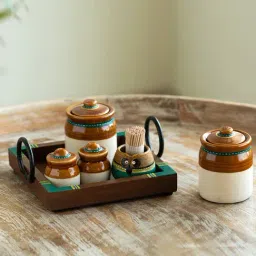 ExclusiveLane 'Old Martaban' Brown Mango Wood Pickle & Chutney Jar Set-image-77