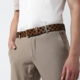 Louis Philippe Brown Leather Printed Waist Belt-image-84