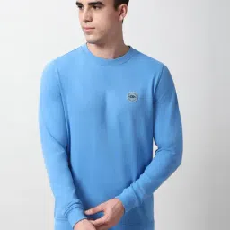 Peter England Blue Cotton Slim Fit Sweatshirt-picture-4