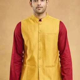Fabindia Men Woven Design Dobby Nehru Jacket-picture-48