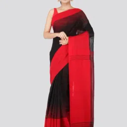 Pinkloom Black & Red Khadi Cotton Striped Saree With Blouse-image-22