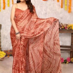MIRCHI FASHION Rust Printed Saree With Unstitched Blouse-image-31