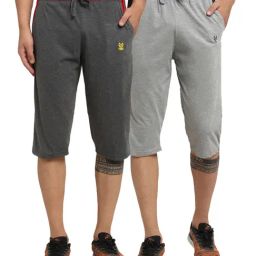 Vimal Jonney Dark Grey & Grey Regular Fit Capris - Pack of 2-image-128