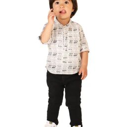 Fabindia Kids Black & White Printed Short Kurta-image-48
