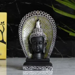 eCraftIndia Elegant Silver & Black Lord Buddha Head With Back Cover Handcrafted Polyresin Figurine-image-17