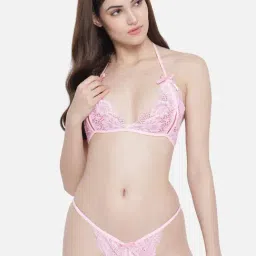 Secrets By ZeroKaata Pink Lace Bra & Panty Set-image-8