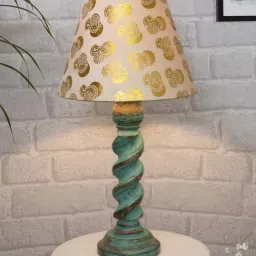 Homesake 'Signature Rustic Rope Algae' Mustard & Green Wood Table Lamp with Cone Shade - Set of 1-40