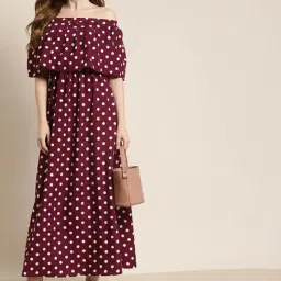 Qurvii Burgundy Polka Dot Maxi Dress-image-23