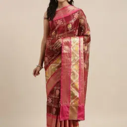 Banarasi Silk Works Maroon Silk Woven Saree With Unstitched Blouse-picture-39