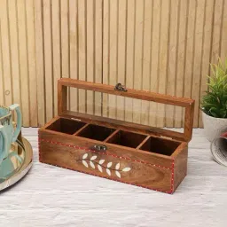 VarEesha Snow Leaf Brown Sheesham Wood Spice Box-image-78