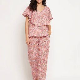 Clovia Multicolor Floral Print Top With Pyjamas-image-21