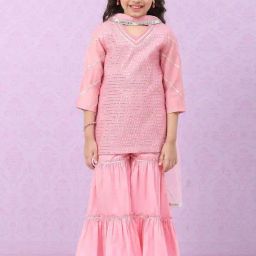 Biba Kids Pink Embroidered Kurta Set-image-49