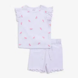 HOP Baby by Westside Lilac Printed Cotton Top with Shorts Set-image-66