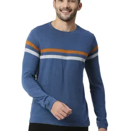 Basics Blue Slim Fit Striped T-Shirt-image-88