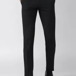 Van Heusen Black Slim Fit Checks Trousers-image-63