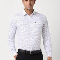 Van Heusen White Cotton Slim Fit Printed Shirt-image-92