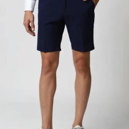 Peter England Navy Slim Fit Checks Shorts-30