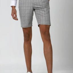 Peter England Grey Slim Fit Checks Shorts-26