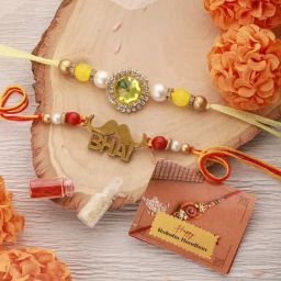 Saraf RS Jewellery Set Of 2 Red Gold BHAI Thread Rakhi With Roli Chawal Pooja Plate-picture-35