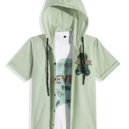 Cavio Boys Green Cotton Printed Comfort Fit Shirt-image-85