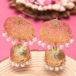 Zaveri Pearls White & Golden Alloy Jhumki Earrings-28