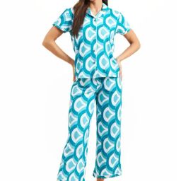 Sweet Dreams Teal Blue Printed Shirt Pyjama Set-image-45