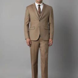 Louis Philippe Brown Slim Fit Checks Three Piece Suits-image-47