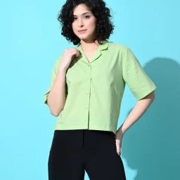 PRETTY LOVING THING Green Pure Cotton Solid Short Sleeve Shirt-image-19