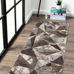 Obsessions Brown & Grey Polypropylene Geometric Bedside Runner-picture-2