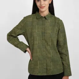 Allen Solly Green Cotton Chequered Shirt-image-89
