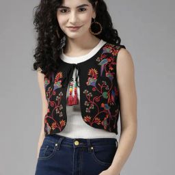 Aarika Black Cotton Embroidered Ethnic Jacket-image-76