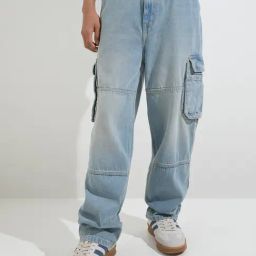 Nuon by Westside Blue Cargo-Style Relaxed-Fit Mid-Rise Jeans-image-70