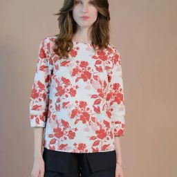 VIRGIO Pink Cotton Floral Three-Quarter Sleeves Top-image-10
