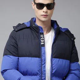 U S Polo Assn Men Blue Colourblocked Hooded Puffer Jacket-image-47