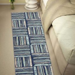 Welspun Blissful Blue Polyester 400 GSM Anti Skid Runner-picture-38