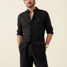 Andamen Black Linen Regular Fit Solid Shirt-picture-20