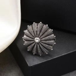 NVR Women Silver-Toned Floral Shape Adjustable Finger Ring-image-98