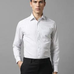 Men White Classic Fit Stripe Full Sleeves Formal Shirt-image-37