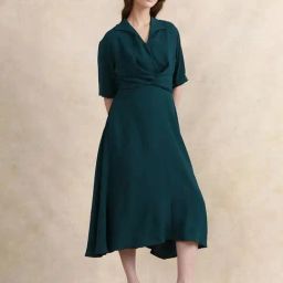 RAREISM Green Cotton Blend Solid Three-Quarter Sleeves Dress-image-46