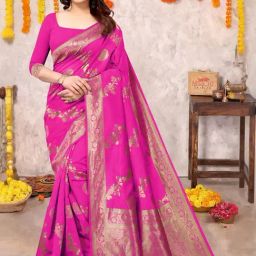MIRCHI FASHION Rani Pink Woven Saree With Unstitched Blouse-picture-41