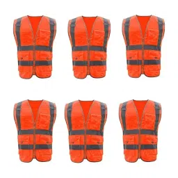 Rahul Professionals 360° High Visibility Polyester Orange Night Cycling Reflector Manager Safety Jacket with Pocket Free Size (Pack of 6)-1