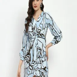 MADAME Blue & Black Printed Wrap Dress-image-68