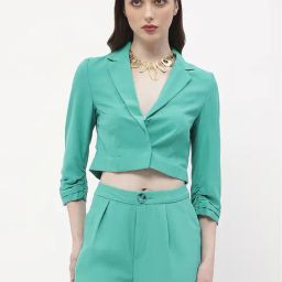 MADAME Aqua Regular Fit Crop Blazer-image-19