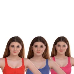 AROUSY Orange & Blue Cotton Beginner's Bra - Pack Of 3-picture-37