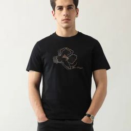 Arrow New York Black Cotton Regular fit Floral T-Shirt-image-37