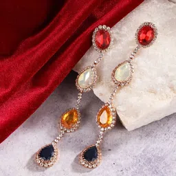 KPOP Rose Gold-Plated Rhinestone Studded Contemporary Drop Earrings-image-5