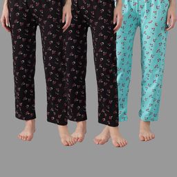 TRENDY WORLD Women Pack Of 3 cherries Printed With Side Pockets Cotton Pyjamas-image-94