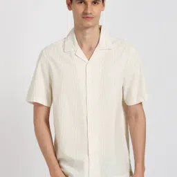 Peter England Beige Cotton Regular Fit Textured Shirt-picture-48