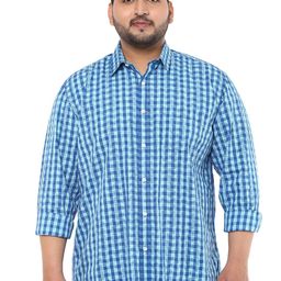 John Pride Plus Size Men Blue Smart Fit Checked Casual Shirt-75